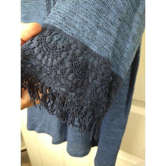 Style & Co Woman PL Blue V Neck Pullover 3/4 Fringe Sleeve Pullover Sweater - Picture 5 of 9
